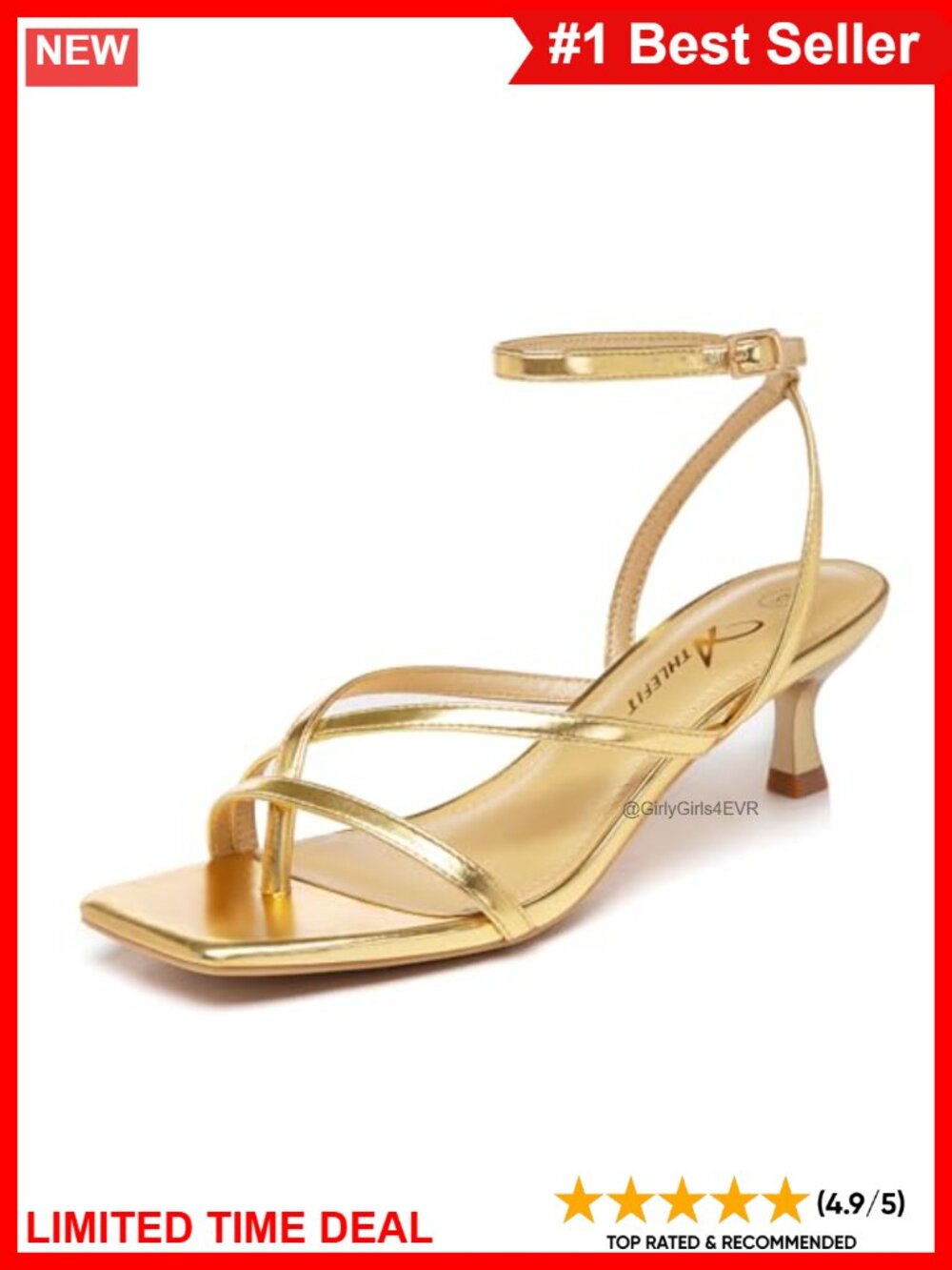 Kitten Heel Strappy Thong Sandals Square Toe Ankle Strap Low Heel
